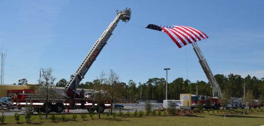 Fire trucks and the United States Flag